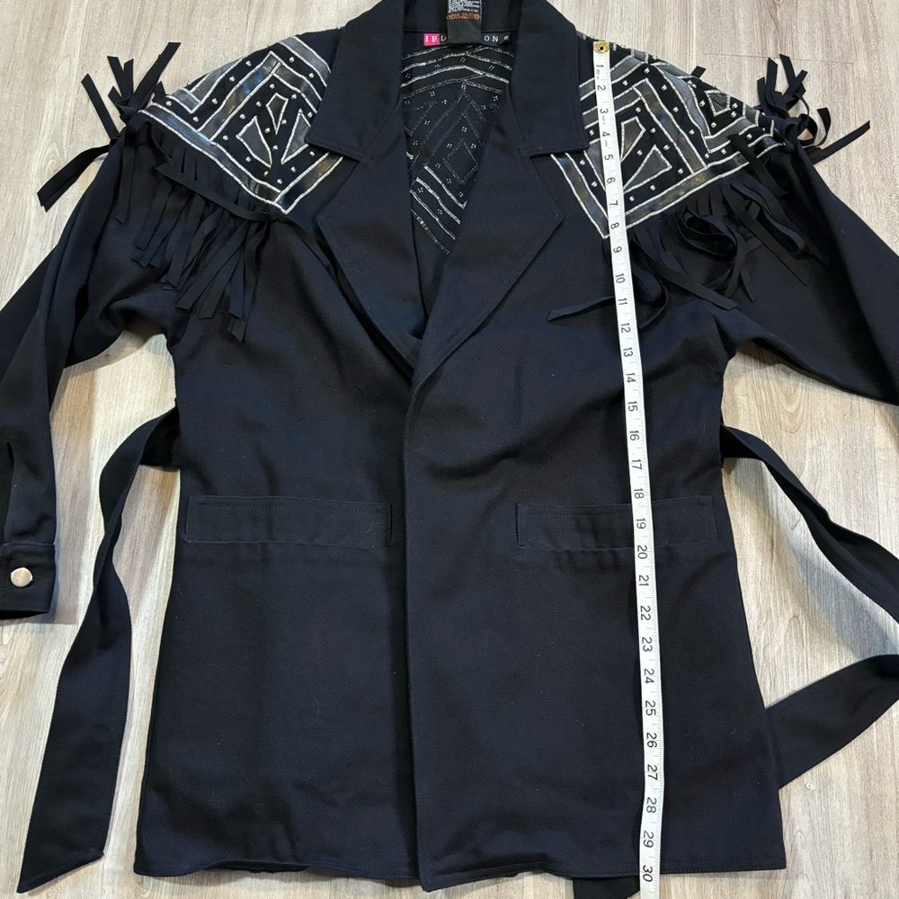 Vintage IB Diffusion Small Black Fringe Western Jacket Studded Yoke Belted 90s - Picture 12 of 15